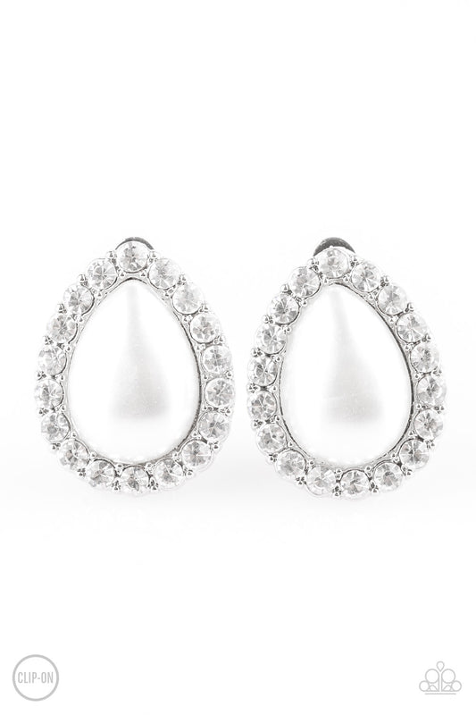 Dapper Dazzle - White Clip-On Earring