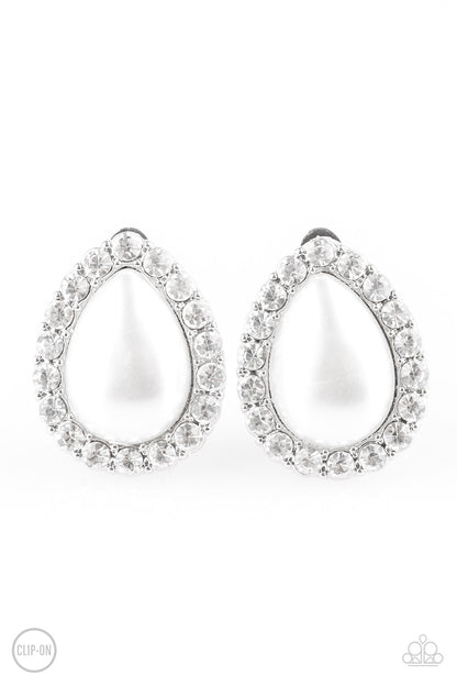 Dapper Dazzle-White Clip-On Earrings