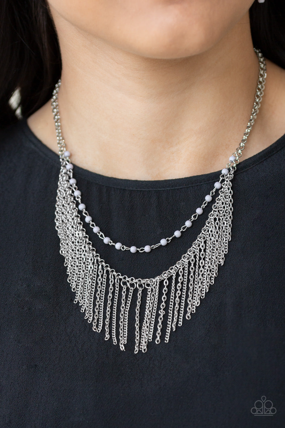 Fierce In Fringe-Silver Necklace