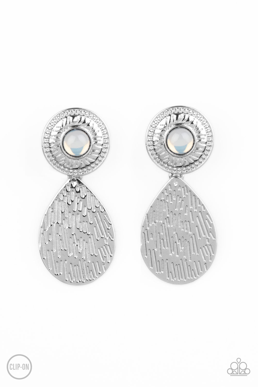 Emblazoned Edge-White Clip-On Earring