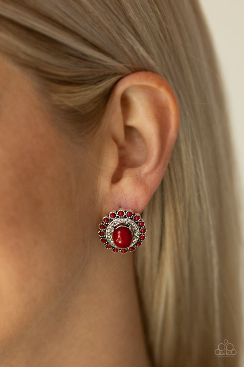 Floral Flamboyance-Red Post Earring