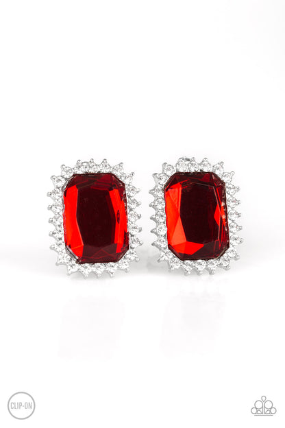 Downtown Dapper-Red Clip-On Earring