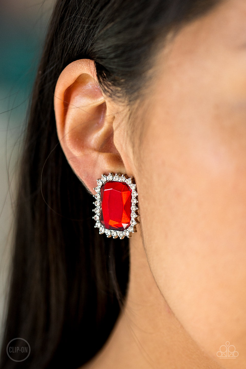 Downtown Dapper-Red Clip-On Earring