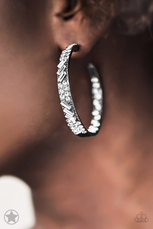 GLITZY By Association- Black/White Gunmetal Hoop Earring