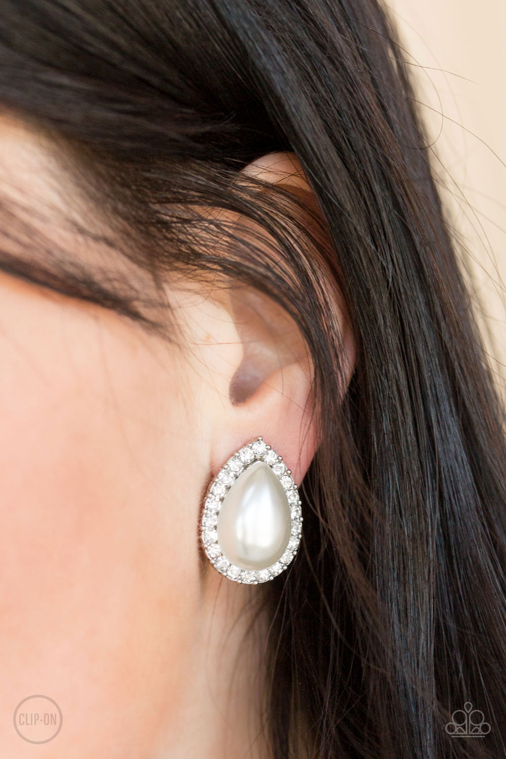 Old Hollywood Opulence-Clip On Earring-White