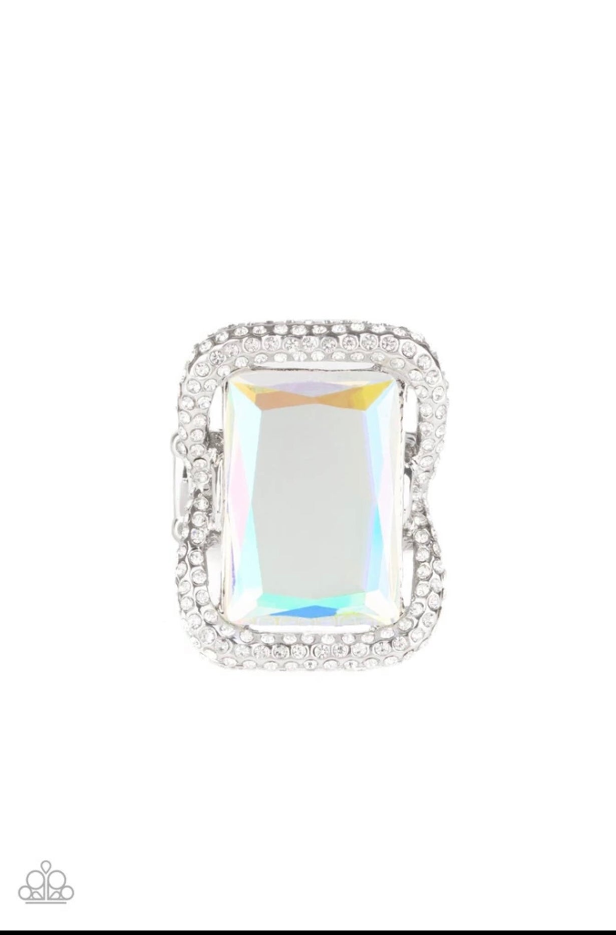 Deluxe Decadence-White Iridescent Stone Ring