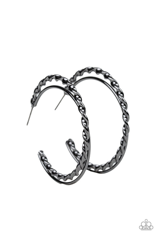 Retro Twist-Black Hoop Earring