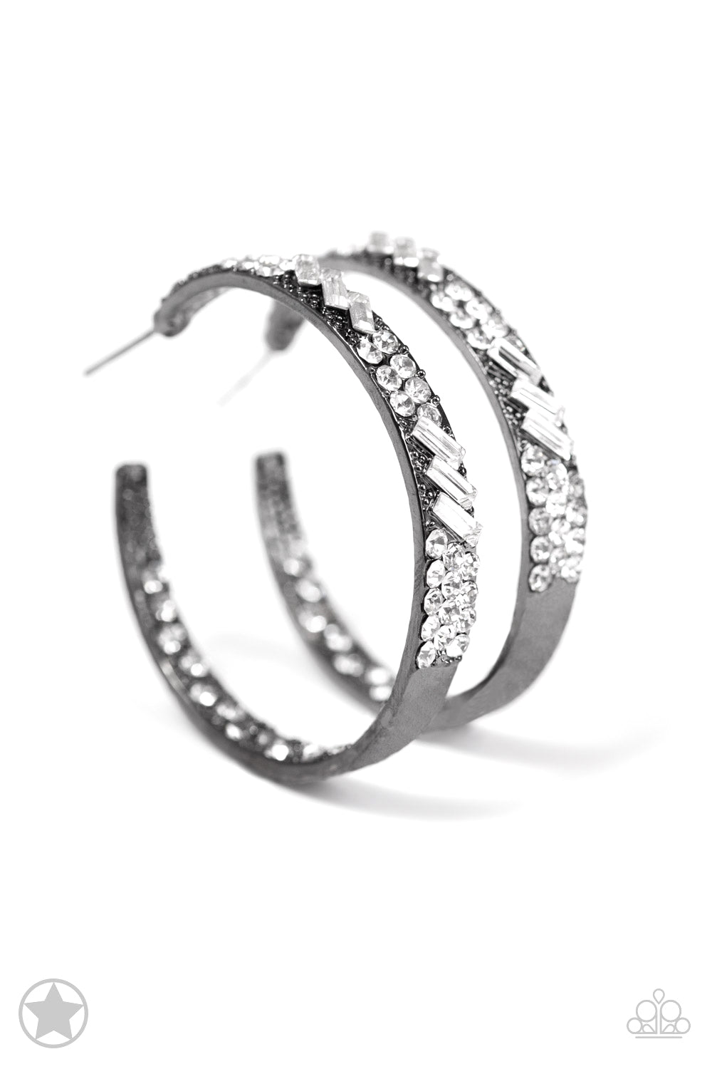 GLITZY By Association- Black/White Gunmetal Hoop Earring