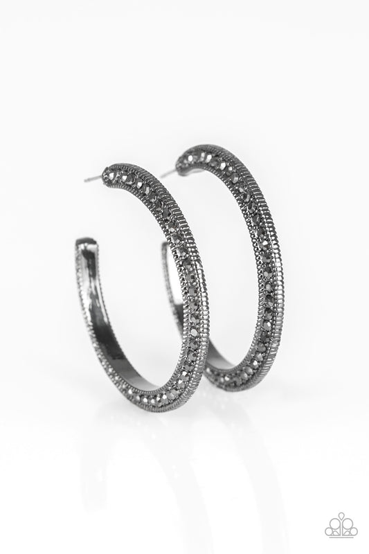 Dazzling Diamond-naire -Black Hoop Earring