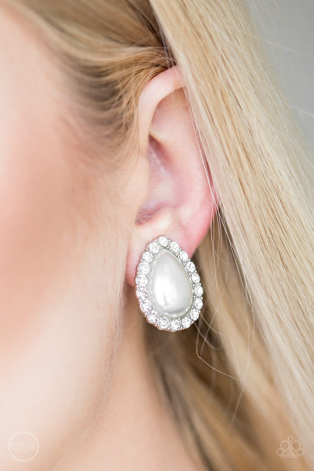 Dapper Dazzle-White Clip-On Earrings