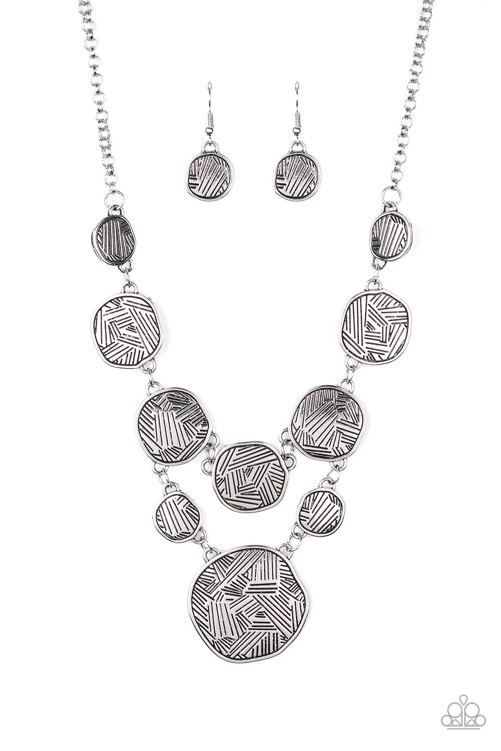 Metallic Patchwork-Silver Necklace