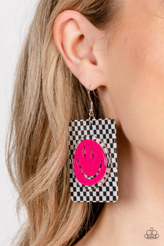 Cheeky Checkerboard Pink Earring